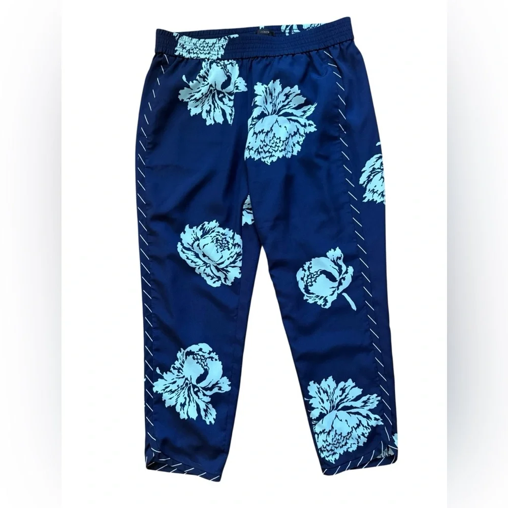 J Crew Reese Pull-on Pant Navy Peony Floral Coastal Style Size 10 - Picture 2 of 7